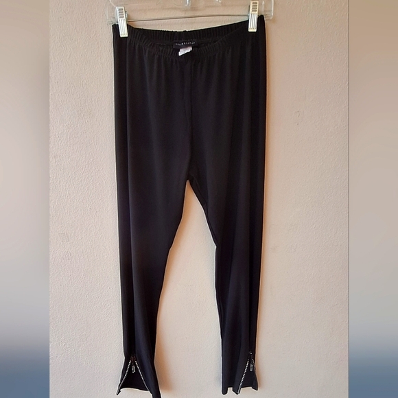 Sea & anchor Pants - Sea & anchor Black Silky Elastic Waist Pant with Blink Zipper Detail on Hem M